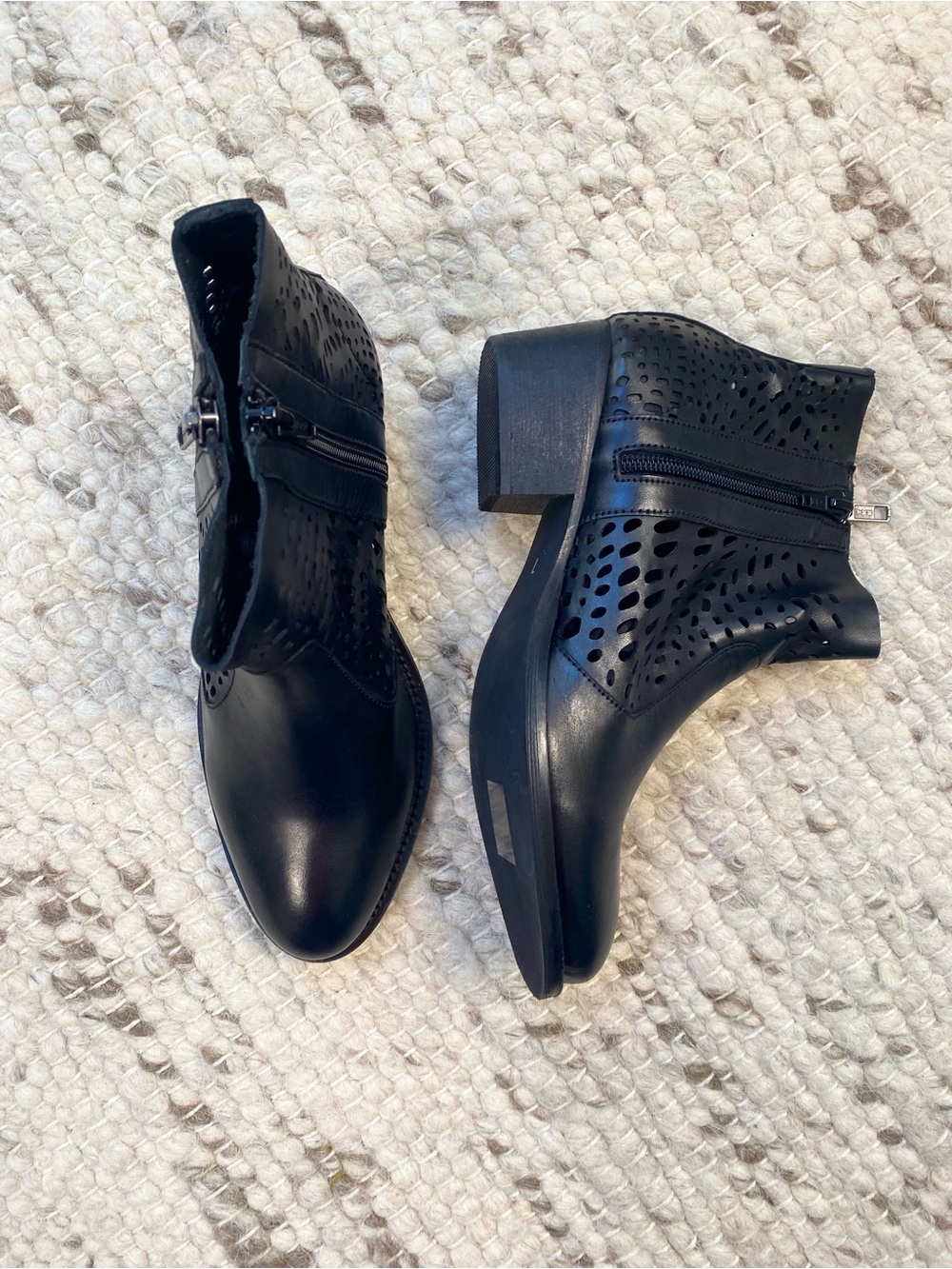 Extreme by Eddie Marc Black Laser Cut Cutout Zip Ankle Booties, Size 7 - Picture 4 of 10